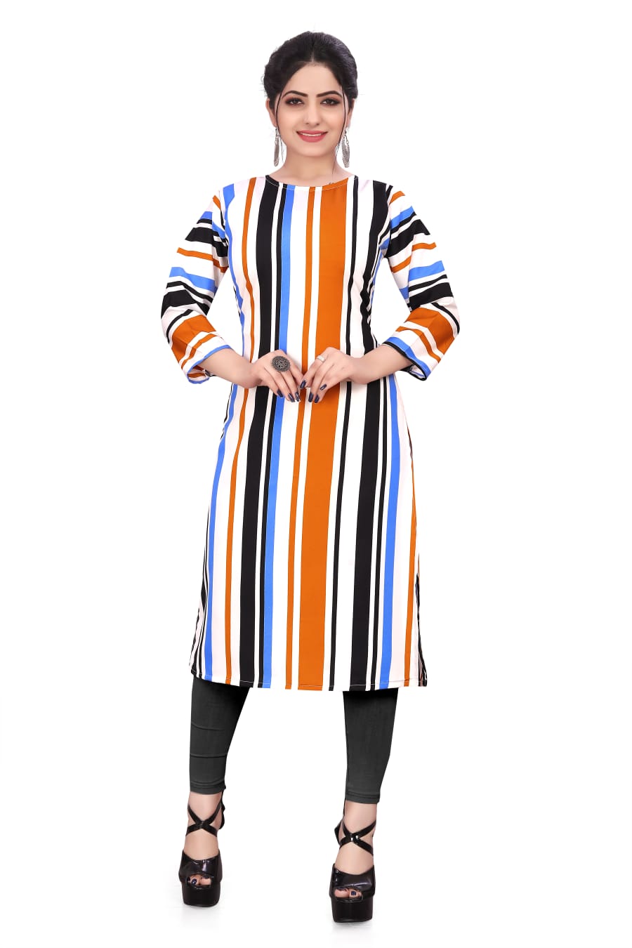 Women's Striped Crepe Straight Kurta