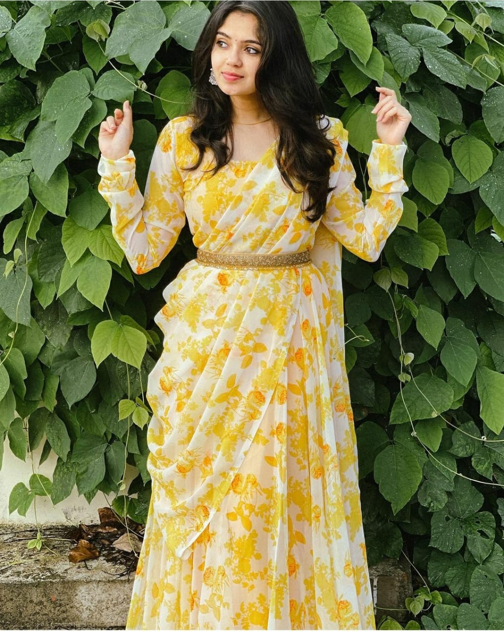 Flower Printed Gown with Dupatta for Women - Bhawya