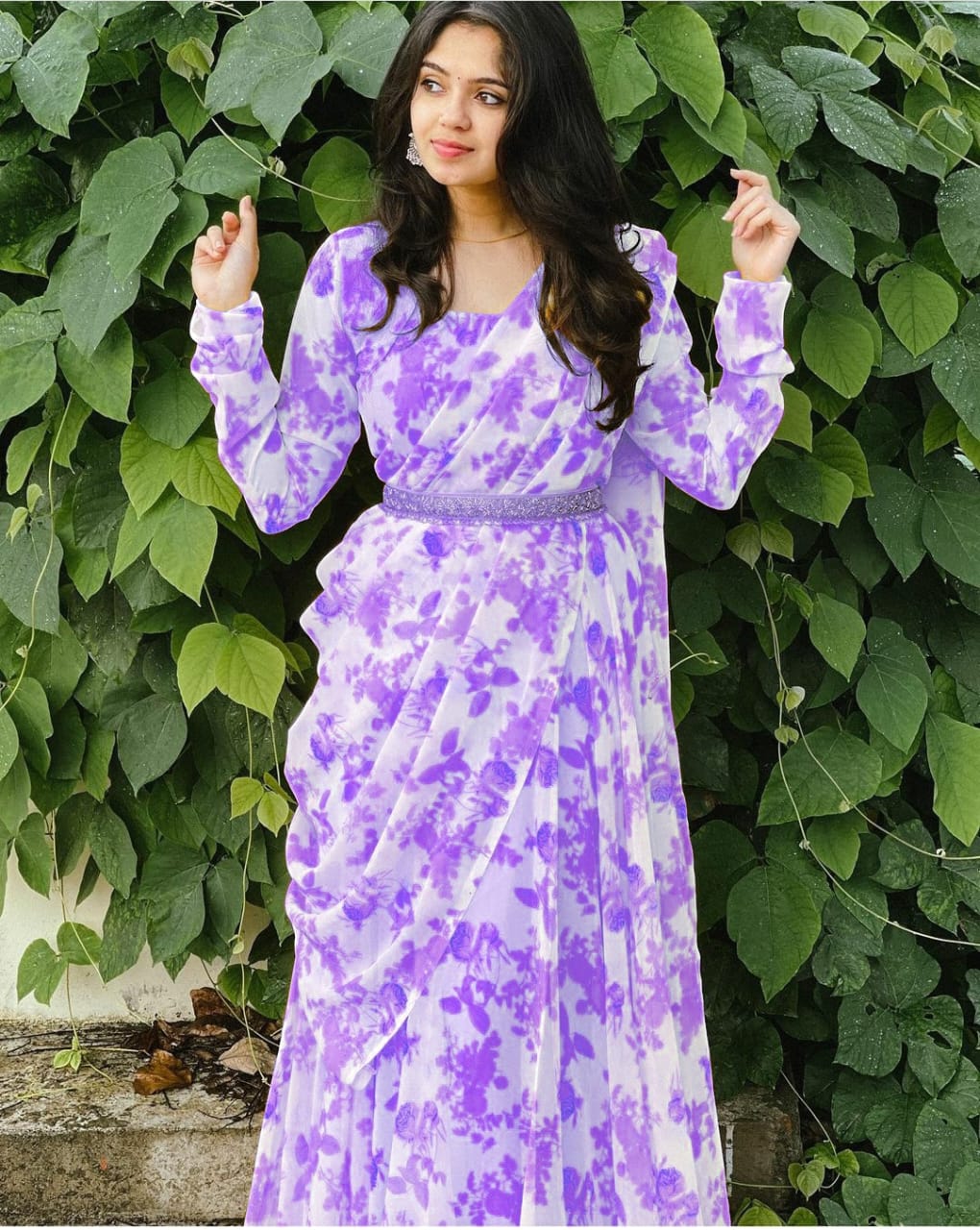 Flower Printed Gown with Dupatta for Women - Bhawya