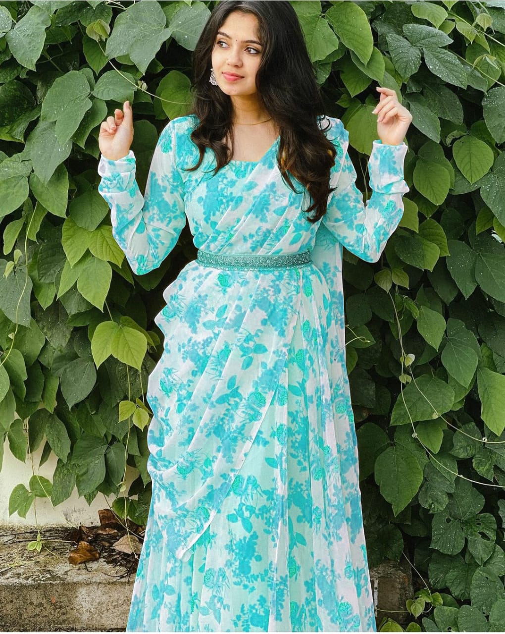 Flower Printed Gown with Dupatta for Women - Bhawya