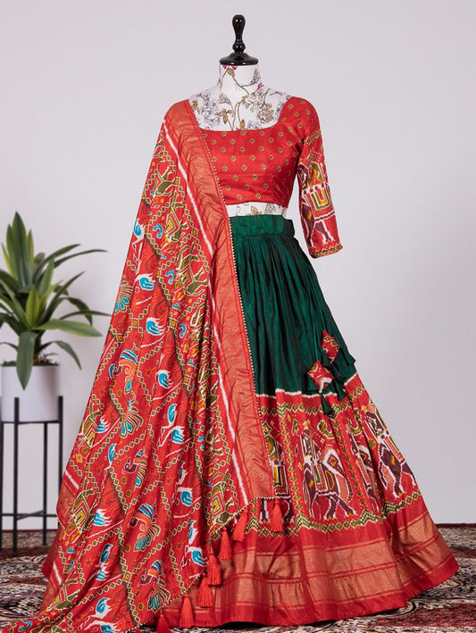 Patan Patola Style - Red & Green Lehenga Choli