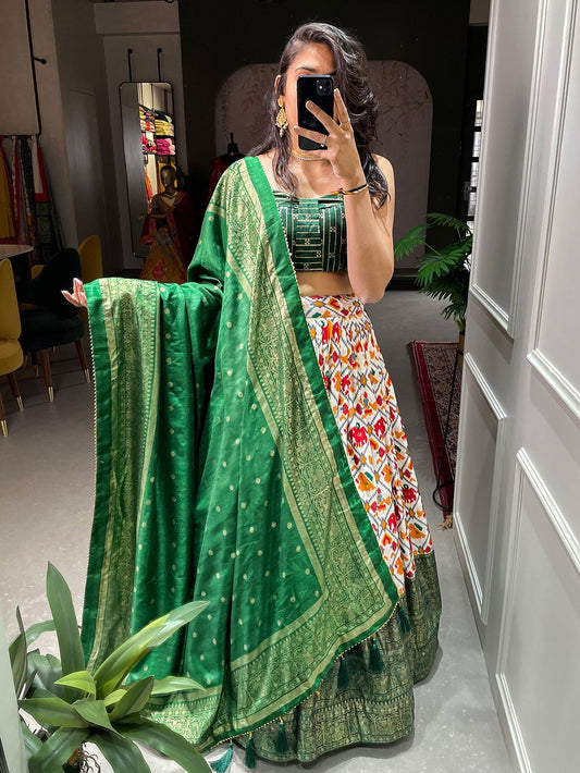 Patan Patola Style Green Silk Lehenga Choli Set - An Exquisite Heritage