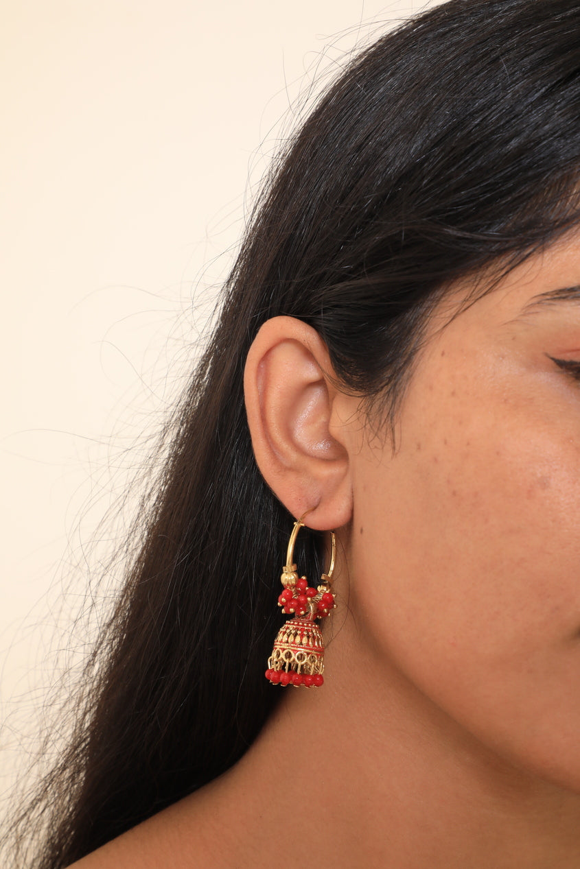 Red Jhumka Earrings - Bhawya