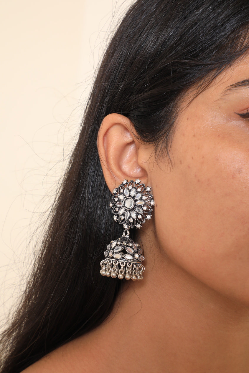 Crystal Flower Shaped Jhumka Dropped Earrings