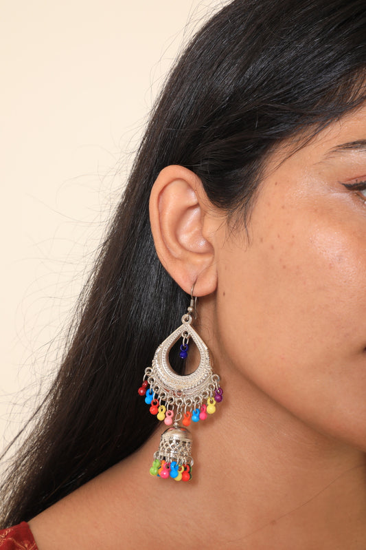 Multicolor Dropped Beaded Bohemian Chandbali Style Earrings