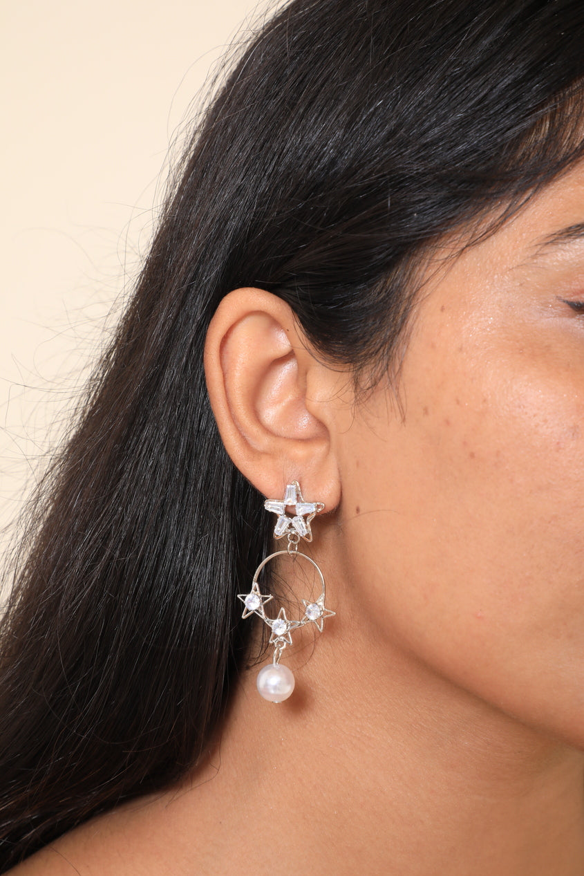 Star Shaped Pearl Dropped Earrings