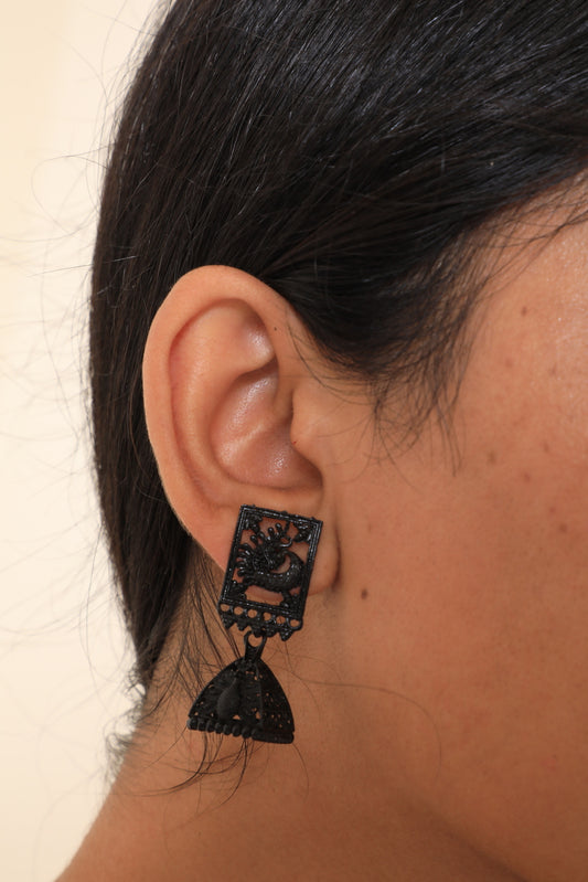 Black metal Peacock Shaped Earrings