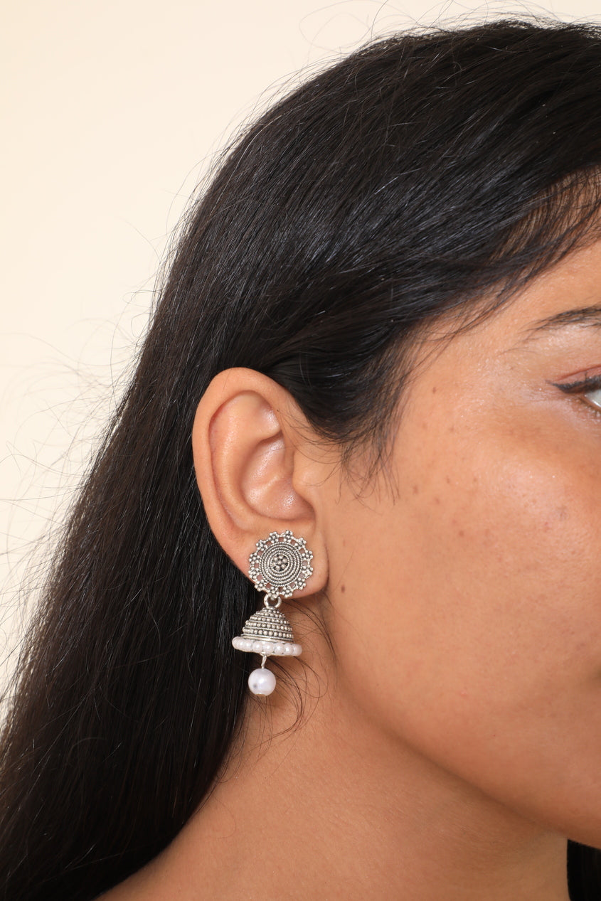 Stunning White Pearl Dropped Jhumka earrings