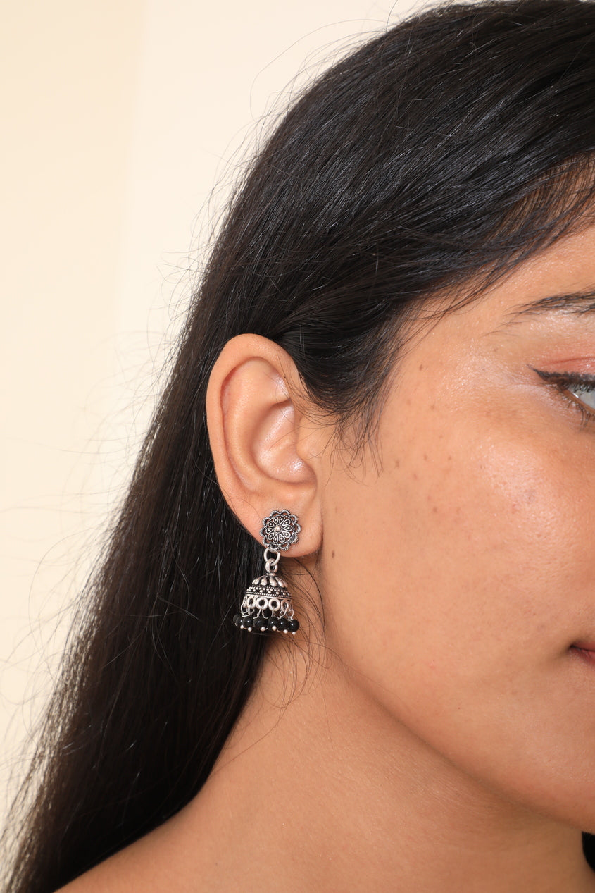 Black Pearls Dropped Jhumka Earrings