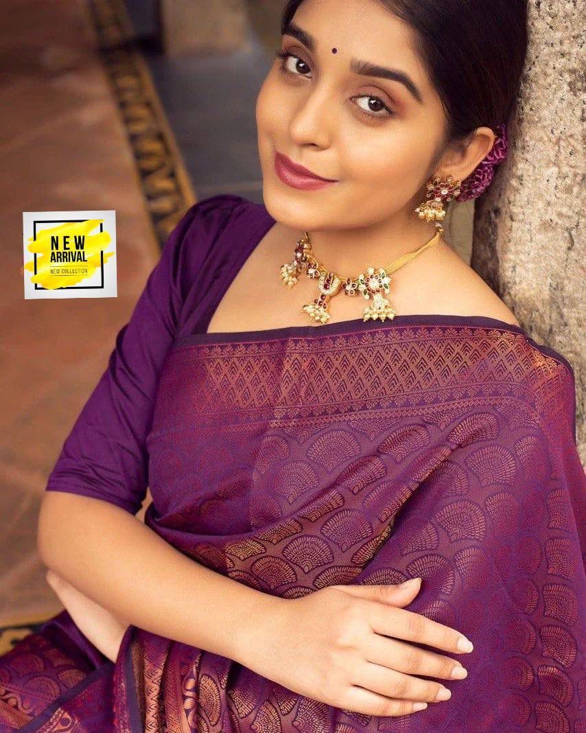 Kanjivaram Silk Blend Purple Saree - Elegance Woven in Rich Hues