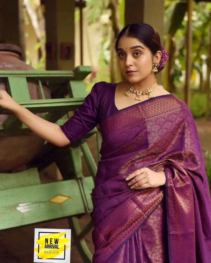 Kanjivaram Silk Blend Purple Saree - Elegance Woven in Rich Hues