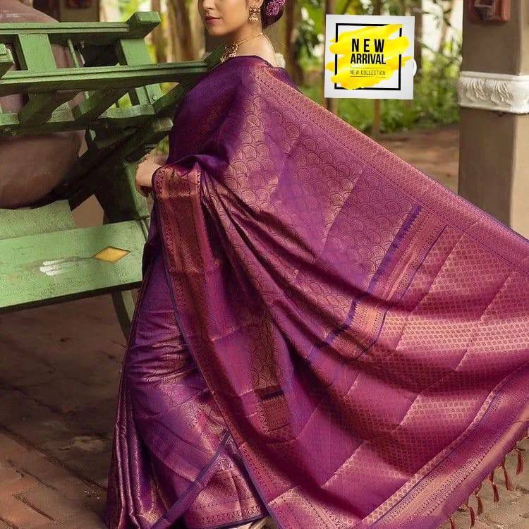 Kanjivaram Silk Blend Purple Saree - Elegance Woven in Rich Hues