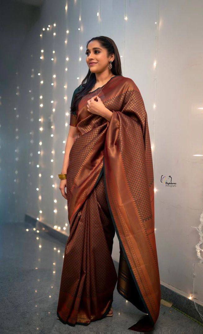 Kanjivaram Silk Blend Brown Saree - A Tapestry of Tradition and Elegance