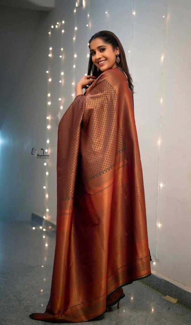 Kanjivaram Silk Blend Brown Saree - A Tapestry of Tradition and Elegance