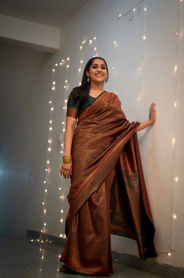 Kanjivaram Silk Blend Brown Saree - A Tapestry of Tradition and Elegance