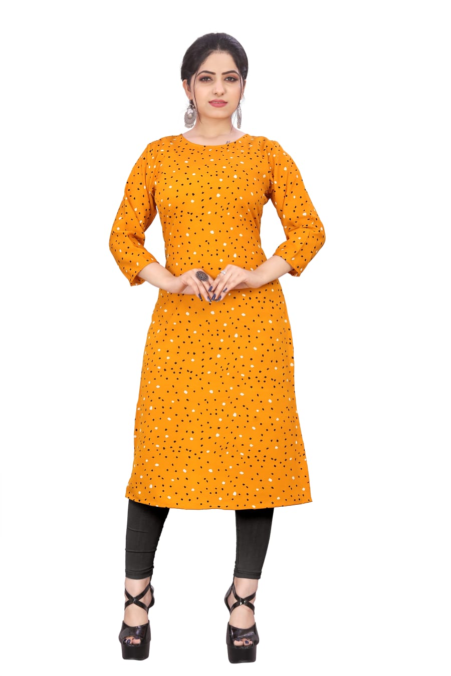 Women's Printed Yellow Crepe Straight Kurta - Radiate Sunshine Elegance