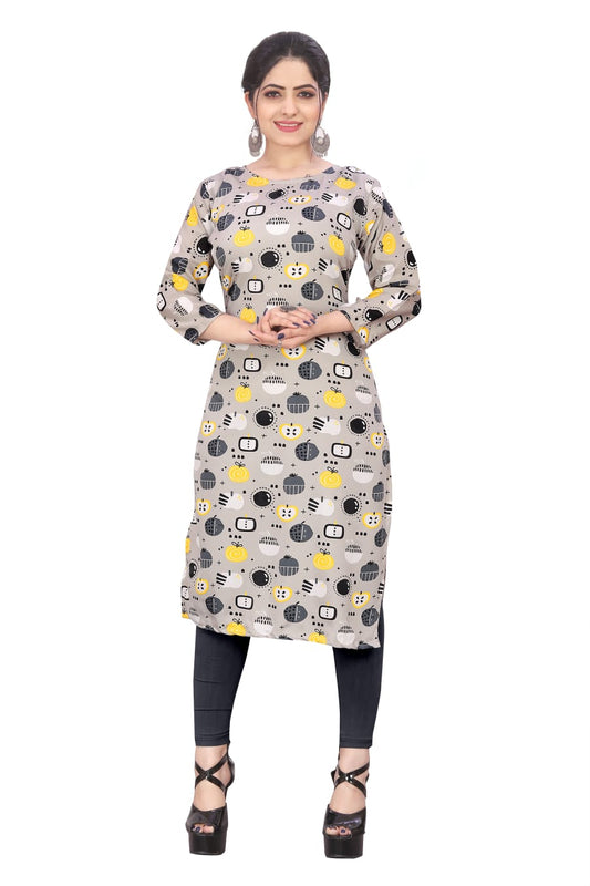 Women's Grey Abstract Print Kurti - A Fusion of Modern Art and Fashion