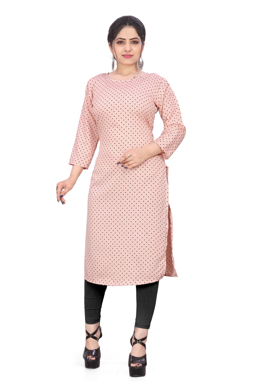 Women's Printed Pink Crepe Straight Kurta - Graceful Elegance in Blush