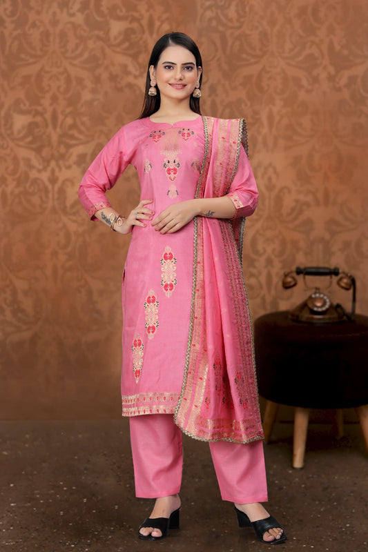 Pink Designer Embroidered Party Wear Georgette Pant Suit - Radiant Elegance