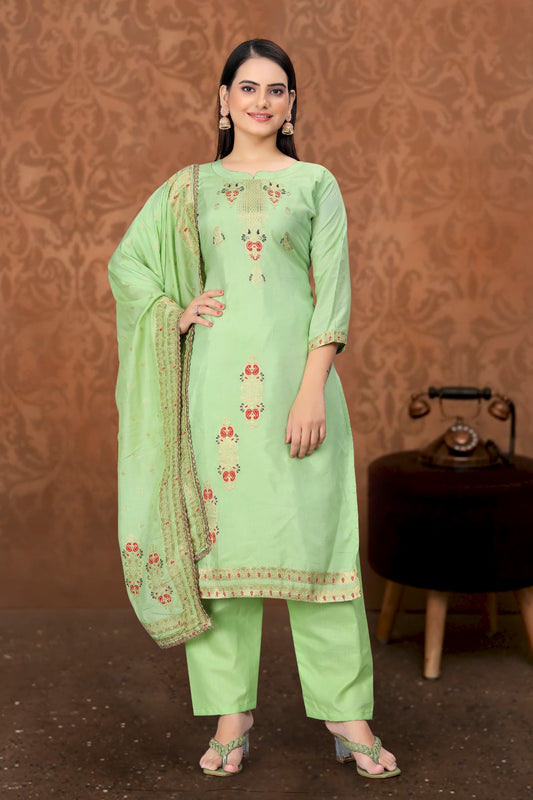 Pista Green Designer Embroidered Party Wear Georgette Pant Suit - Graceful Sophistication