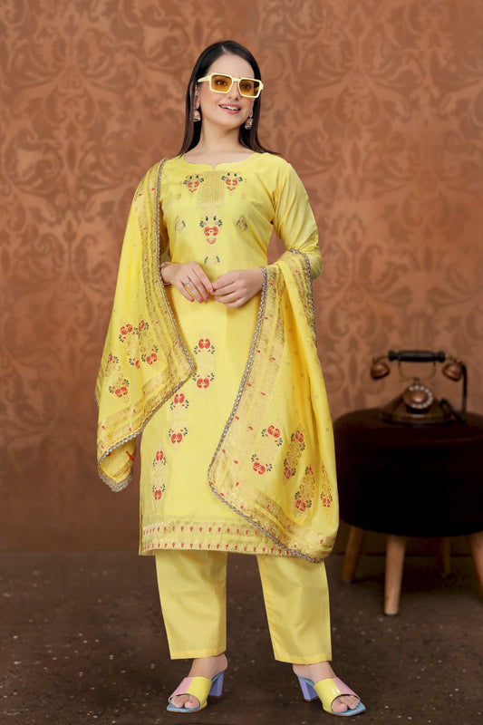 Yellow Designer Embroidered Party Wear Georgette Pant Suit - Elegance in Every Stitch