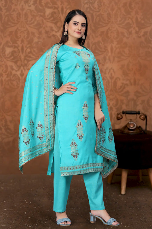 Blue Designer Embroidered Party Wear Georgette Pant Suit - Elegance in Ocean Hues