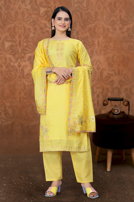 Yellow Designer Embroidered Party Wear Georgette Pant Suit - Elegance in Every Stitch