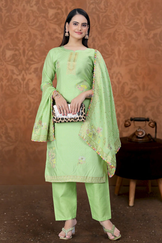 Pista Green Designer Embroidered Party Wear Georgette Pant Suit - Graceful Sophistication