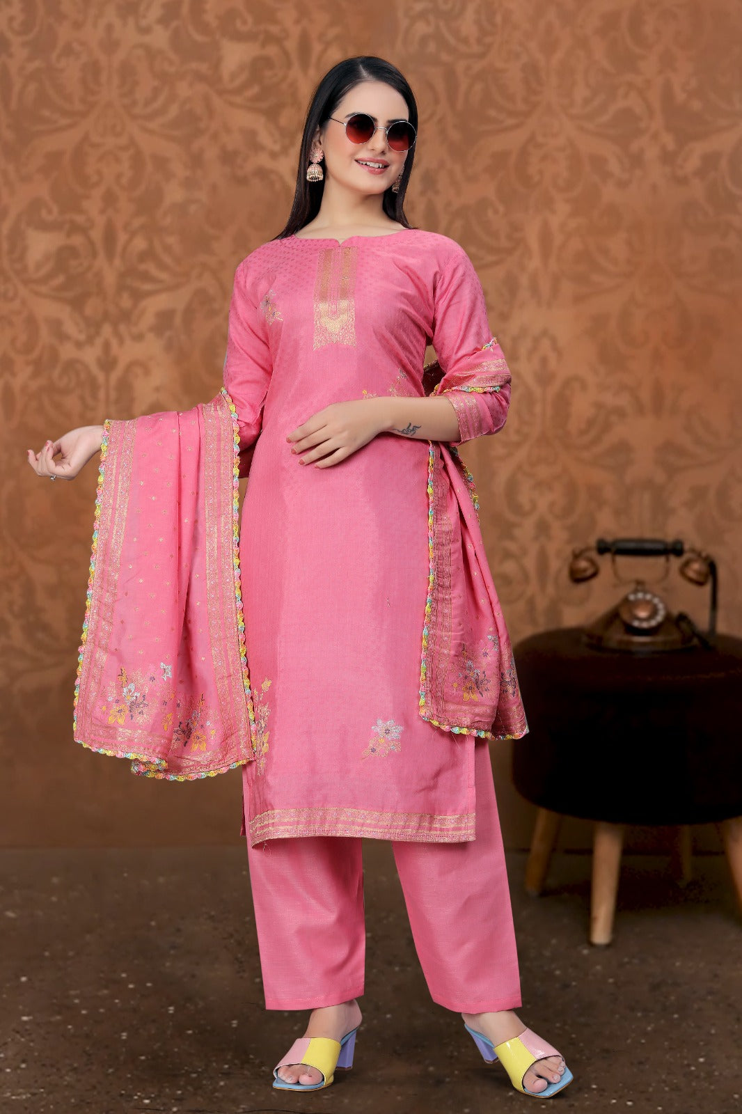 Pink Designer Embroidered Party Wear Georgette Pant Suit - Radiant Elegance