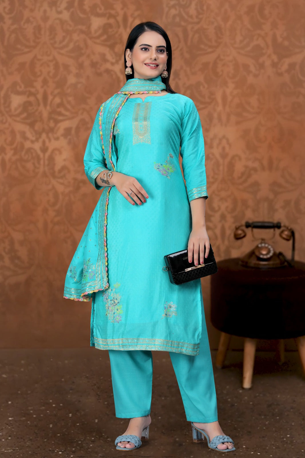 Blue Designer Embroidered Party Wear Georgette Pant Suit - Elegance in Ocean Hues