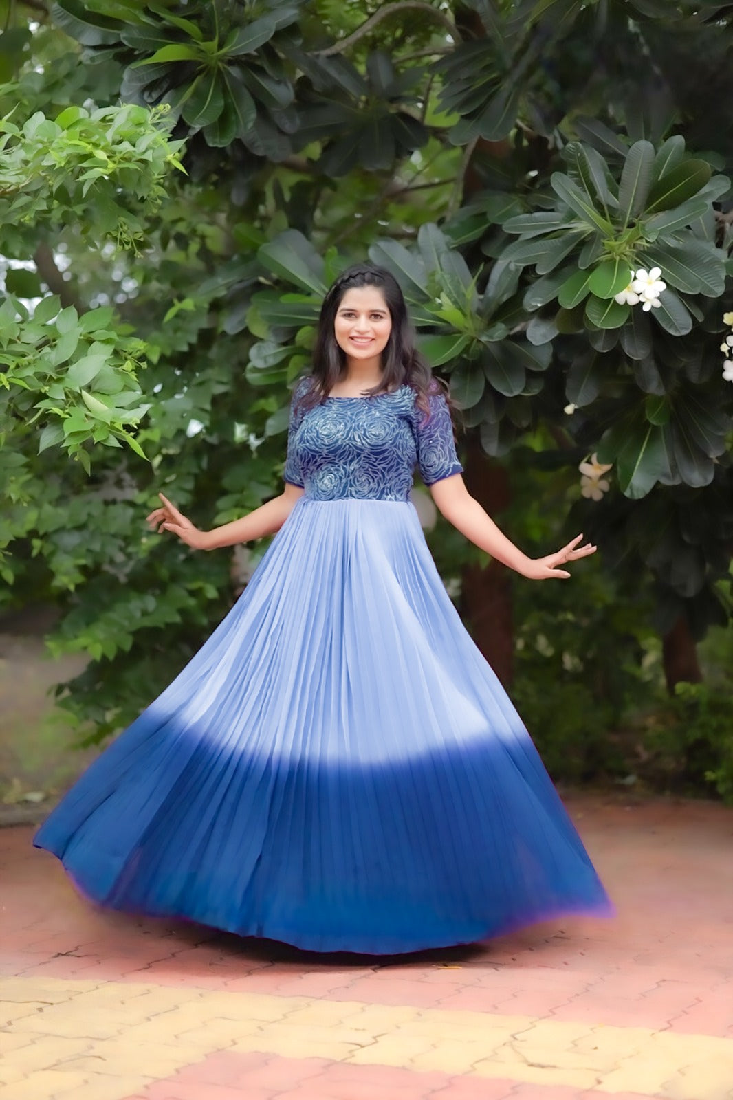 Women's Ombre Georgette Gown - A Gradient of Grace and Glamour