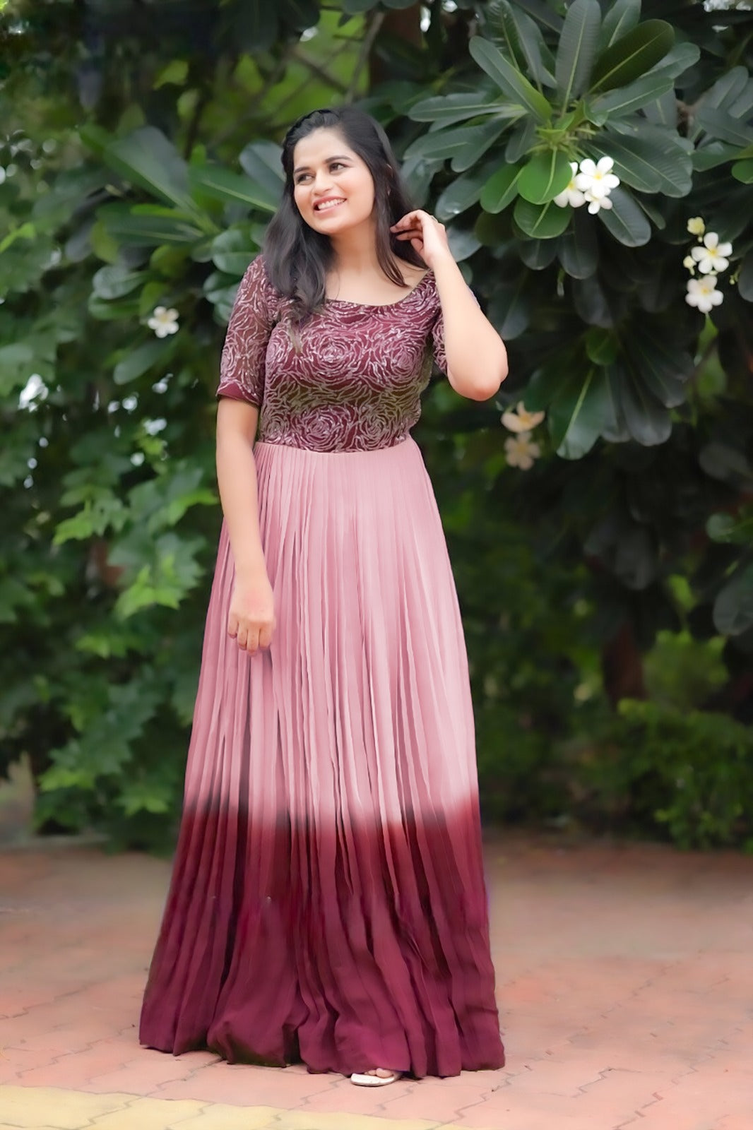 Women's Ombre Georgette Gown - A Gradient of Grace and Glamour