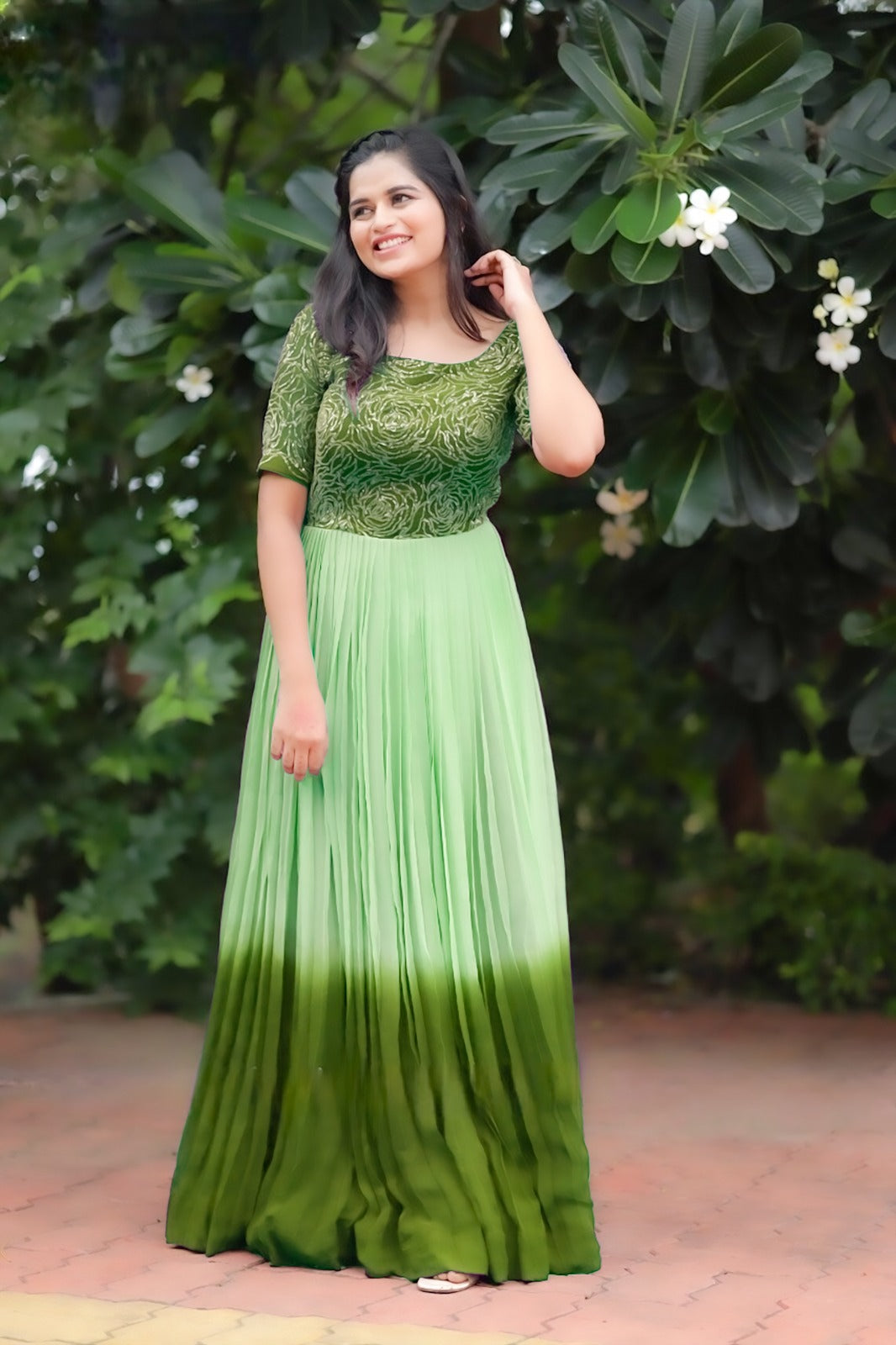 Women's Ombre Georgette Gown - A Gradient of Grace and Glamour