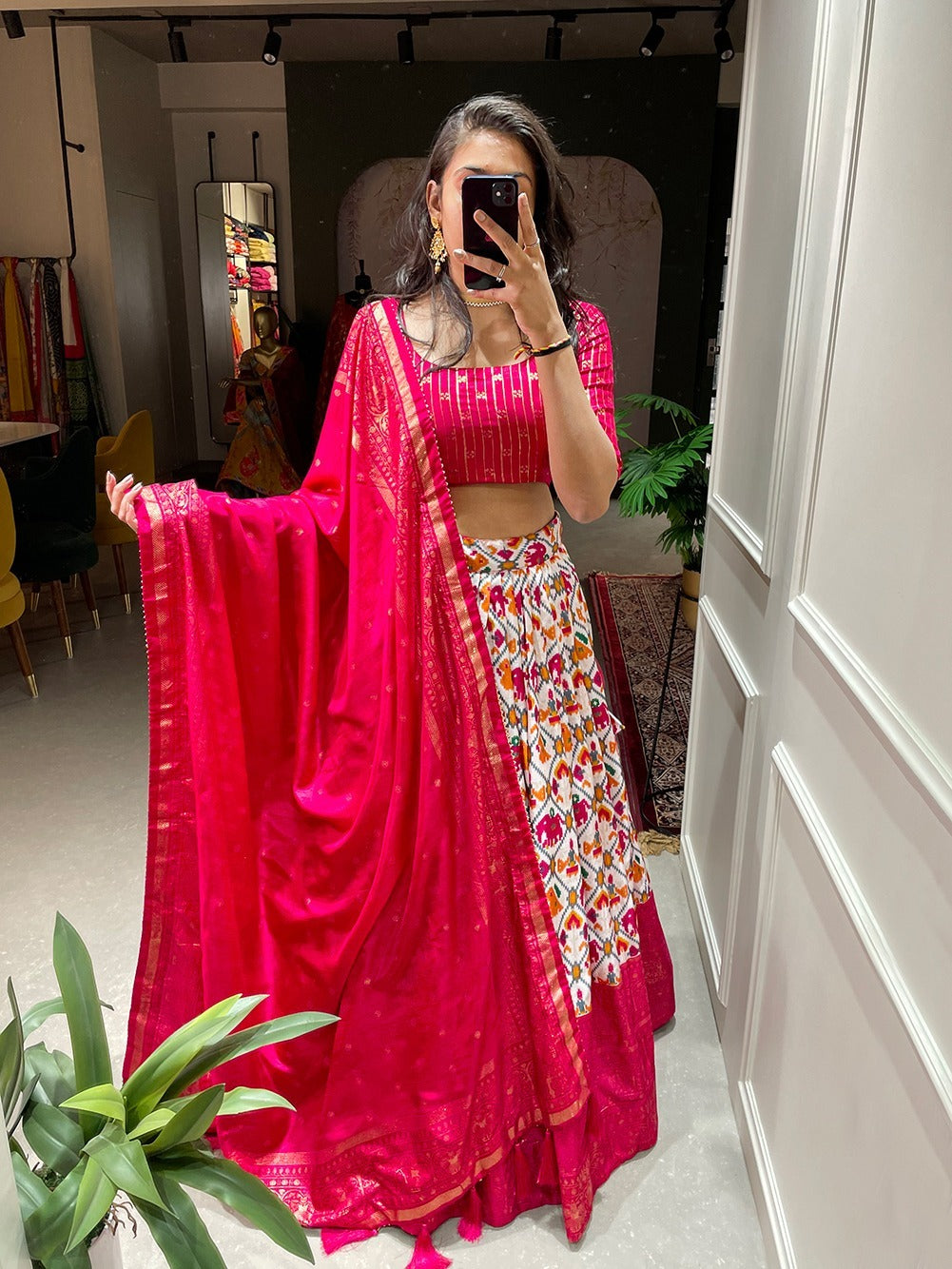 Patan Patola Style Pink Silk Lehenga Choli Set - Elegance in Blush